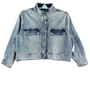 Sonoma Women's Blue Denim Crop Jacket Size XXL Band Collar Buttons Cotton NWT